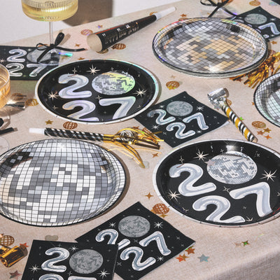 2027 NYE Disco Trio - napkins, plates, banner