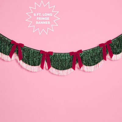 Christmas Bow Banner - fringe + velvet bows