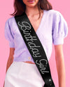 That Bday Girl Sash - black silk + rhinestones