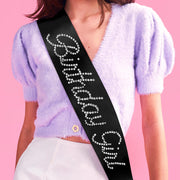 That Bday Girl Sash - black silk + rhinestones