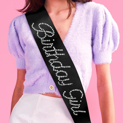That Bday Girl Sash - black silk + rhinestones