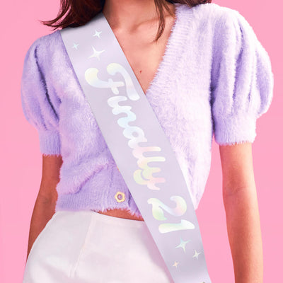 Finally 21 Sash - purple silk + foil