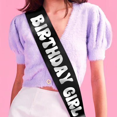 Western Bday Girl Sash - black + silver foil