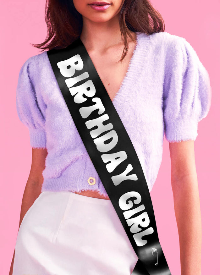 Western Bday Girl Sash - black + silver foil