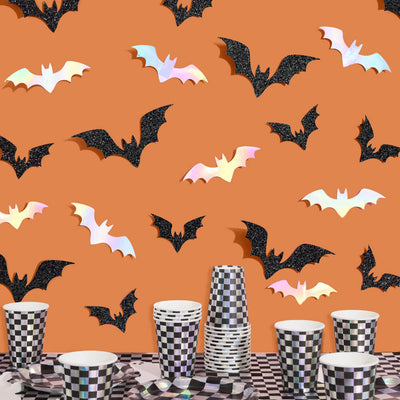 Halloween Wall Decor Bats - 50 silver and black bats