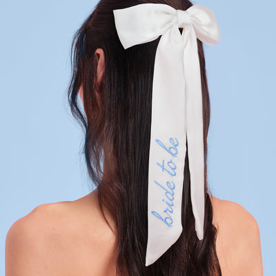Something Blue Bow - white satin embroidered bow