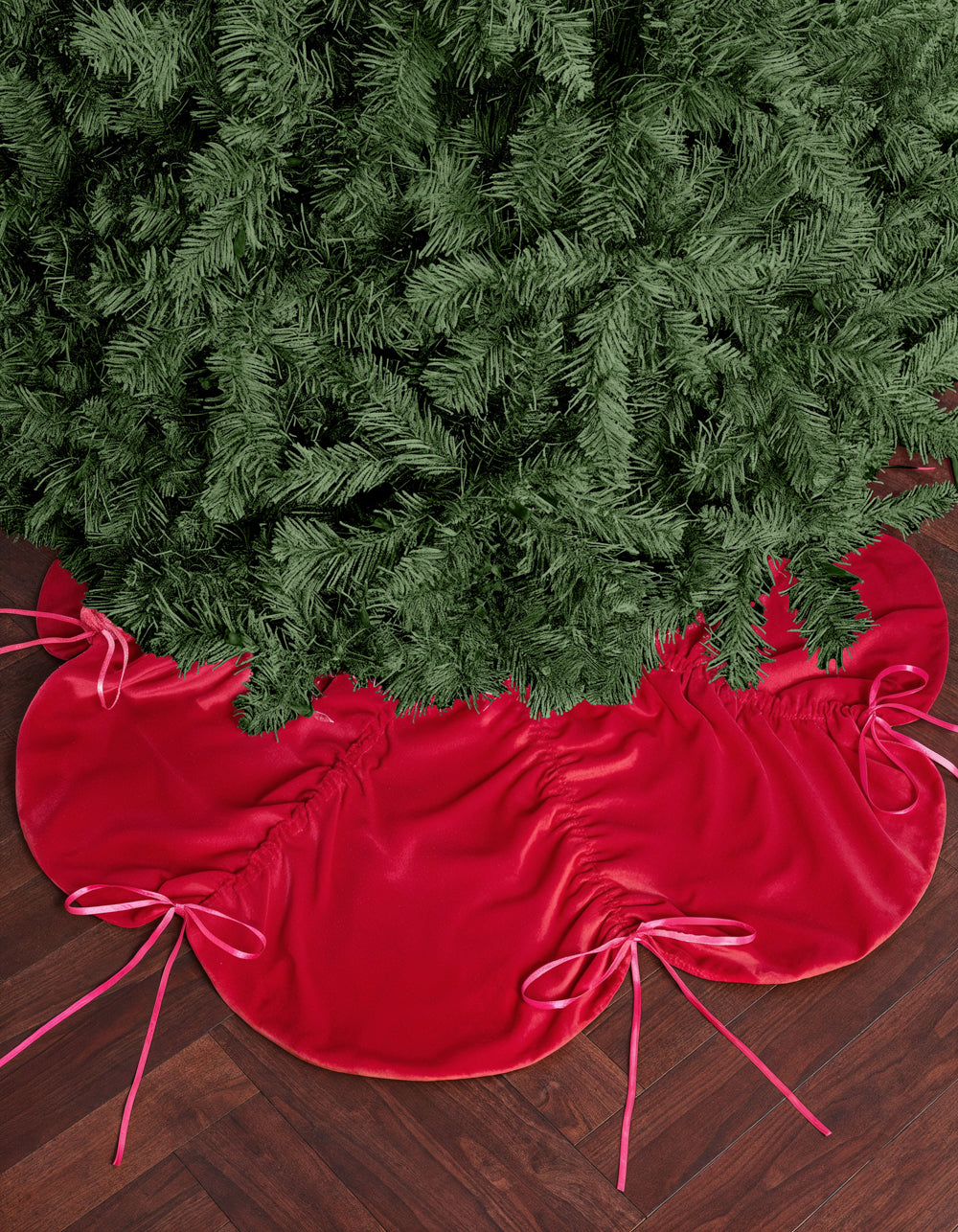 Red Velvet Tree Skirt - ruched tree skirt