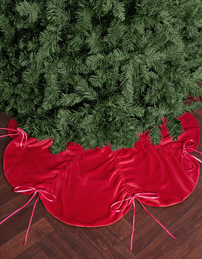 Red Velvet Tree Skirt - ruched tree skirt