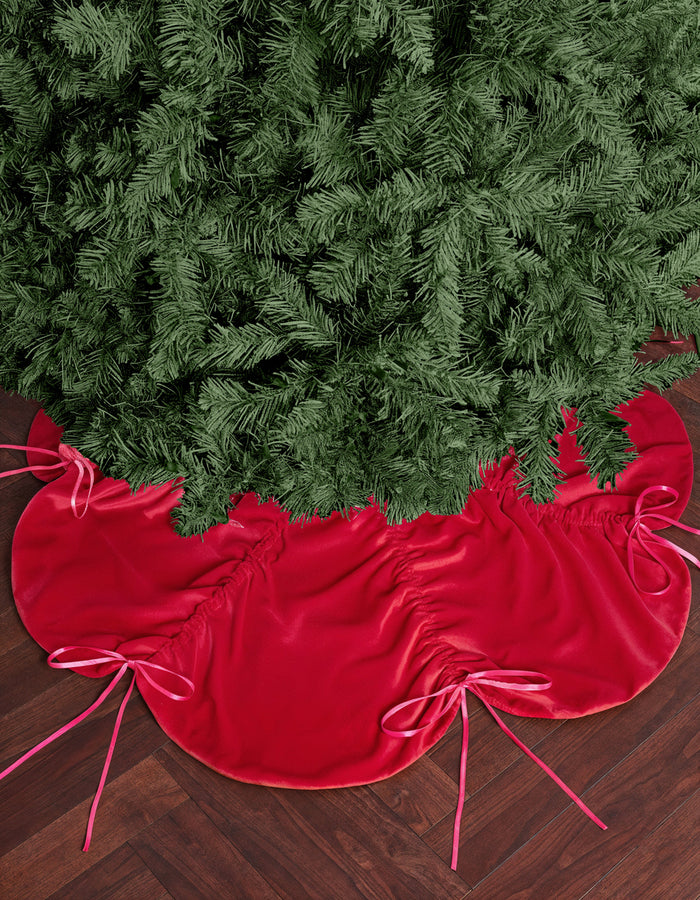 Red Velvet Tree Skirt - ruched tree skirt