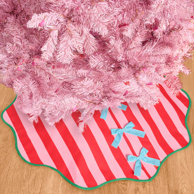 Candy Cane Tree Skirt - pink and red striped tree skirt