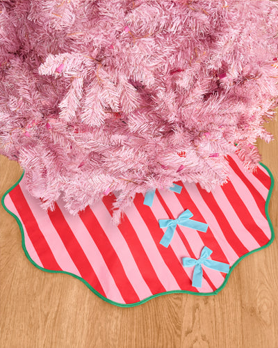 Candy Cane Tree Skirt - pink and red striped tree skirt