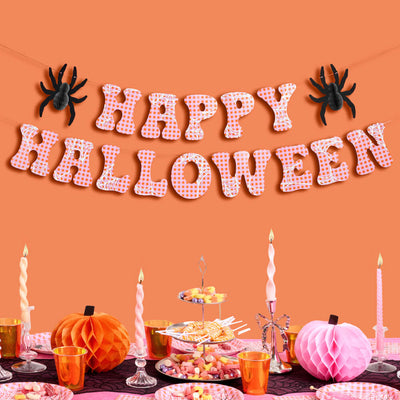 Pink Halloween Banner - pink gingham + spider banner
