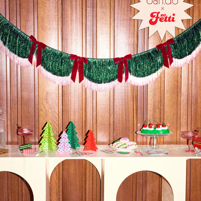 Christmas Bow Banner - fringe + velvet bows