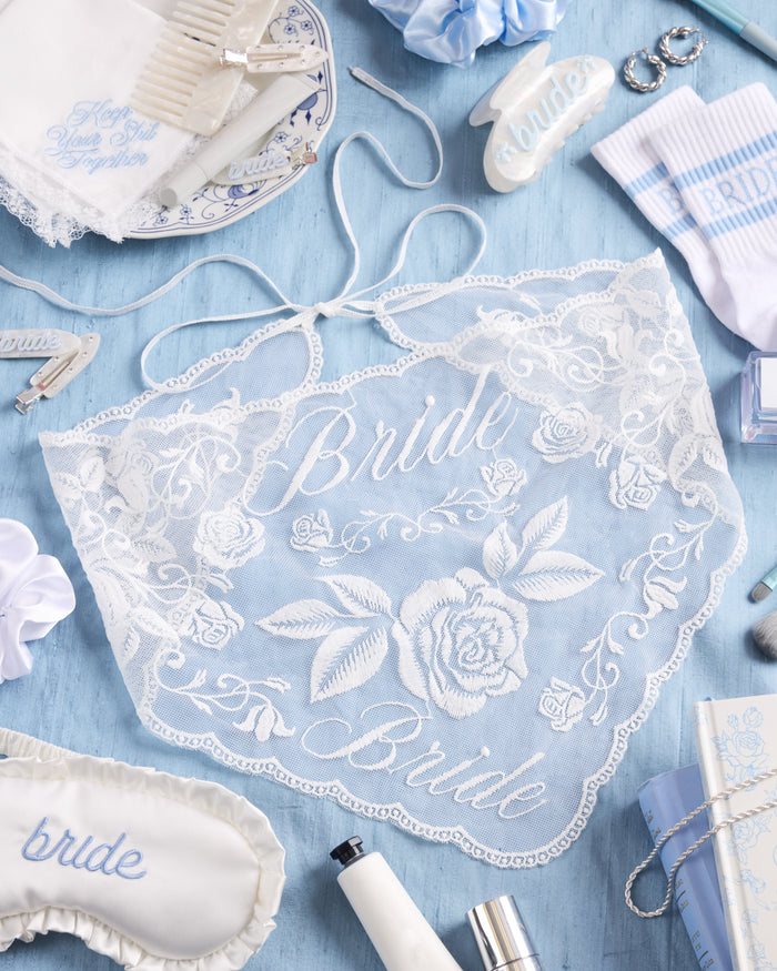 Bride Lace Headscarf - white embroidered bandana