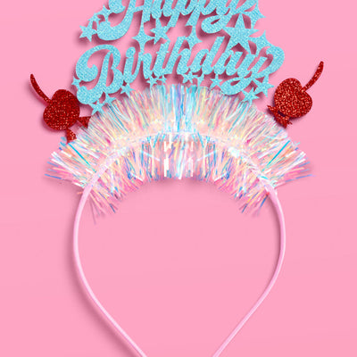 HBD Headband - cherry tinsel headband