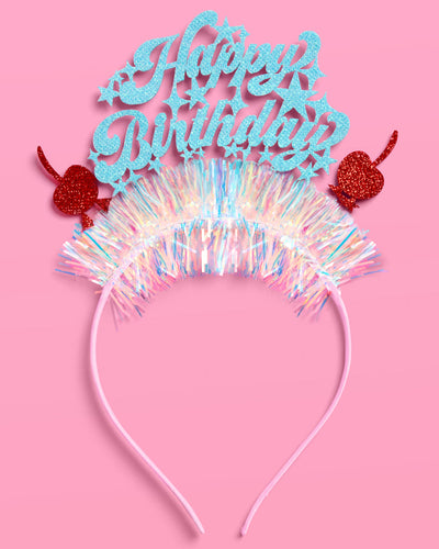HBD Headband - cherry tinsel headband