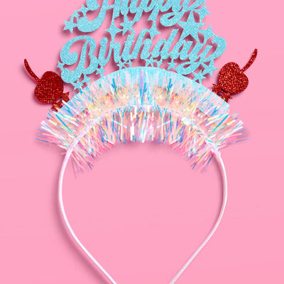 HBD Headband - cherry tinsel headband