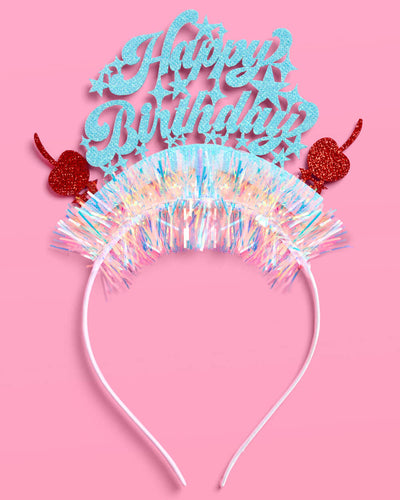 HBD Headband - cherry tinsel headband