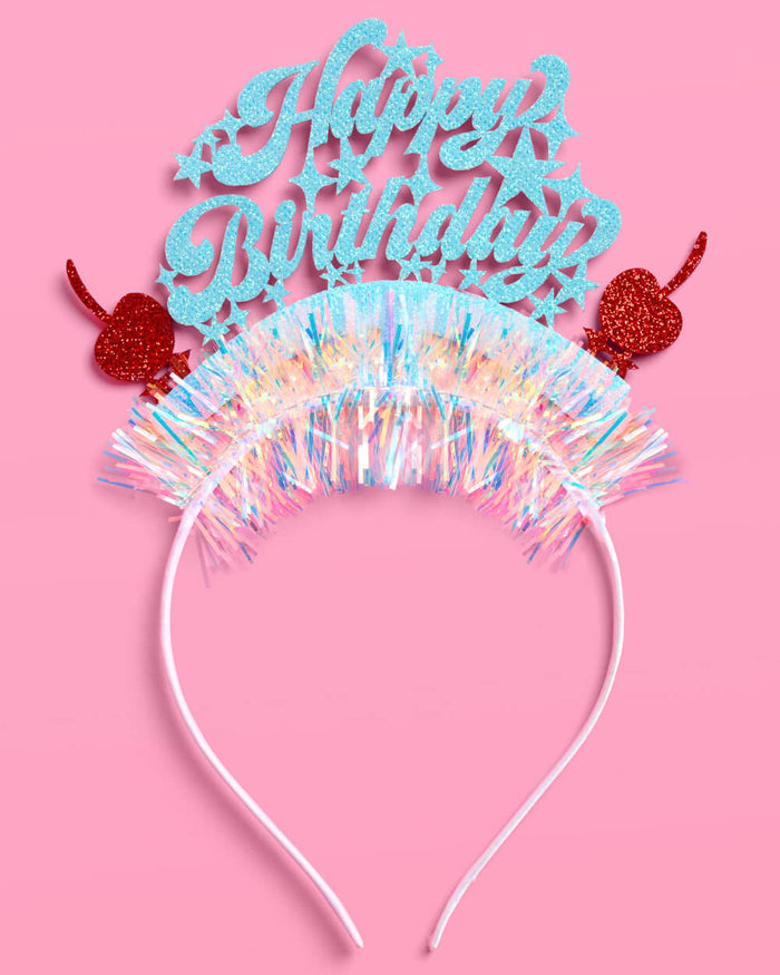 HBD Headband - cherry tinsel headband