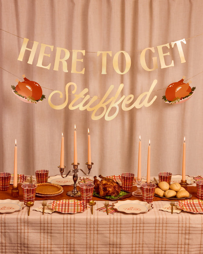 Here to Get Stuffed Banner - gold foil banner