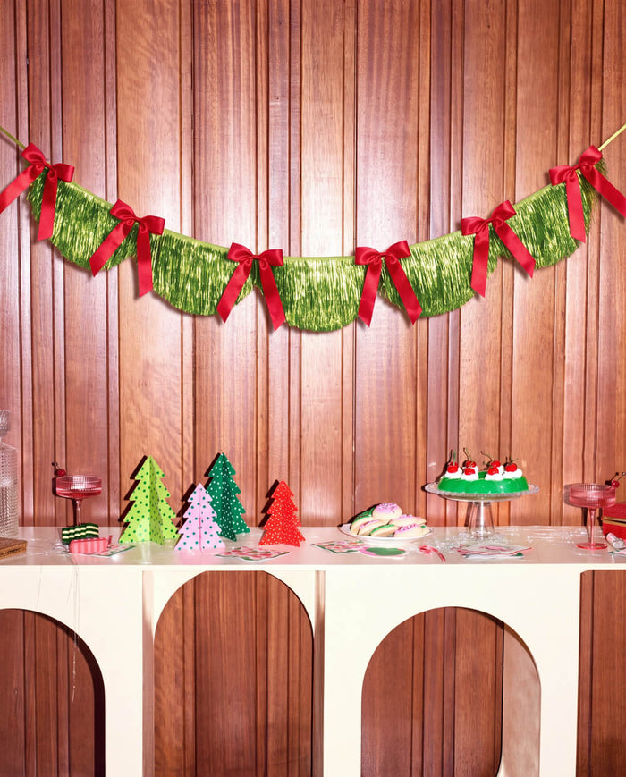 Holiday Bow Fringe Banner - festive garland