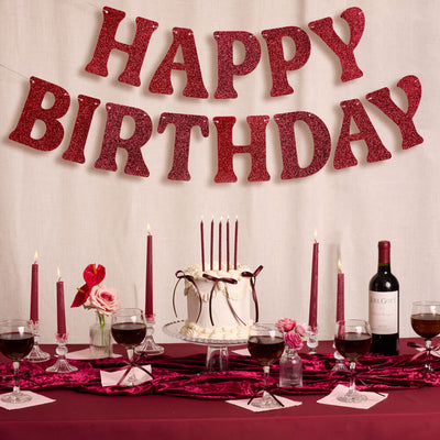 Happy Birthday Banner - 5 ft burgundy glitter banner