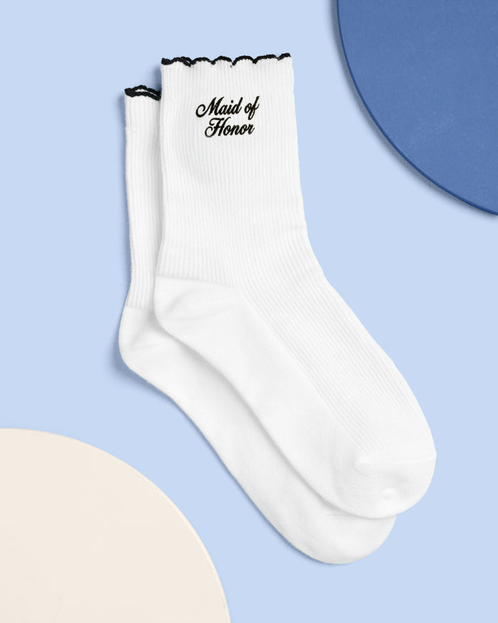 Maid of Honor Sock - white ribbed cotton sock