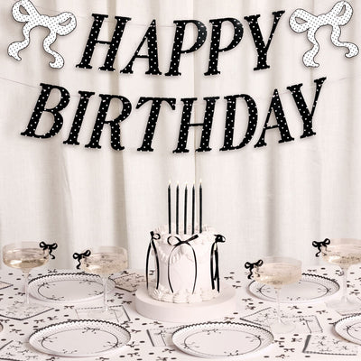 Polka Dot Birthday Banner - black + white pre strung banner