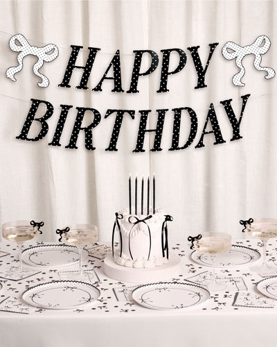 Polka Dot Birthday Banner - black + white pre strung banner