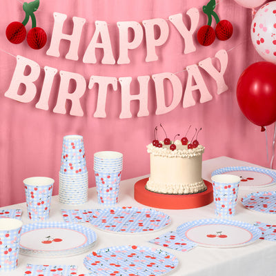 Cherry Birthday Bundle - tableware, balloons, banner + tats