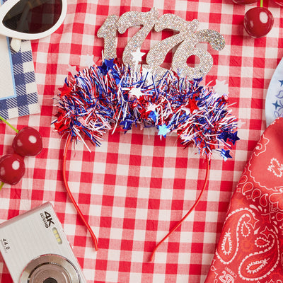 America 250 Headband - patriotic tinsel headband