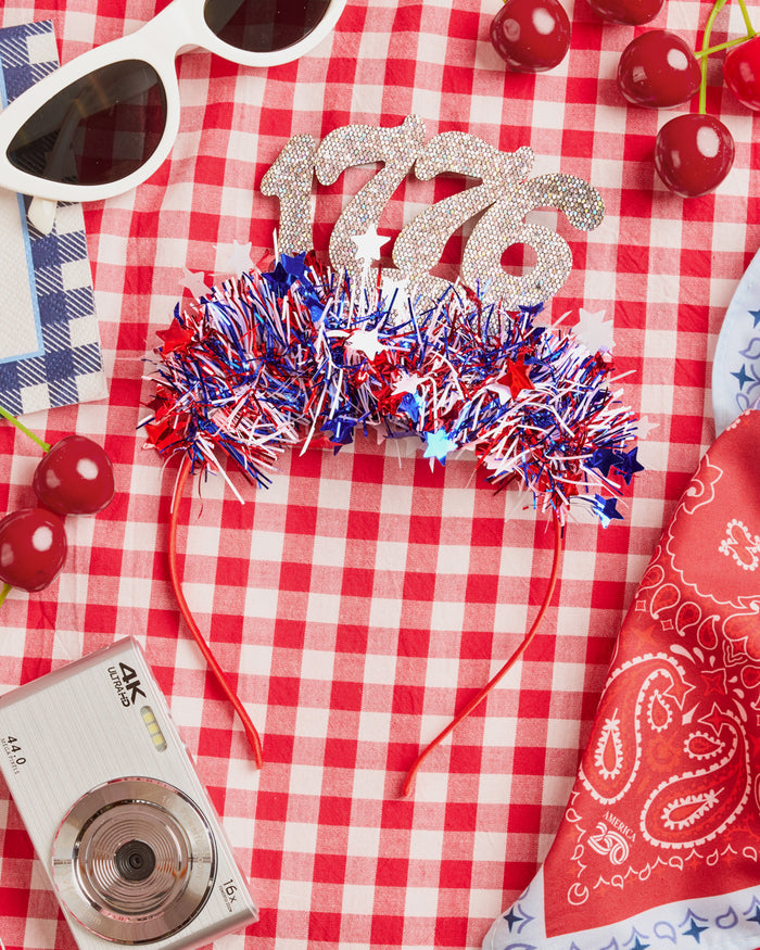 America 250 Headband - patriotic tinsel headband