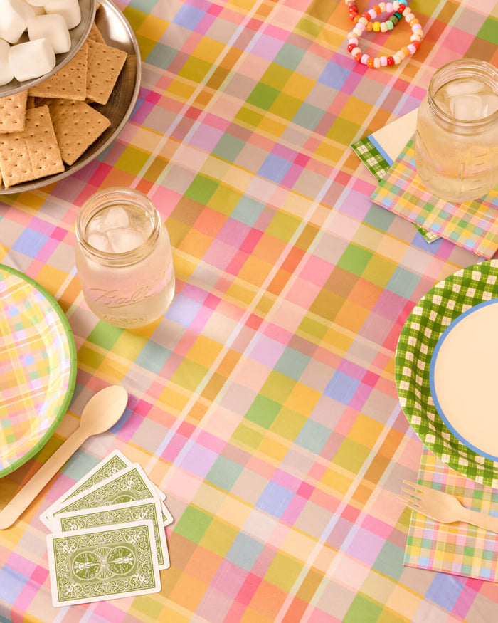 Summer Camp Tablecloth - rainbow plaid table cover