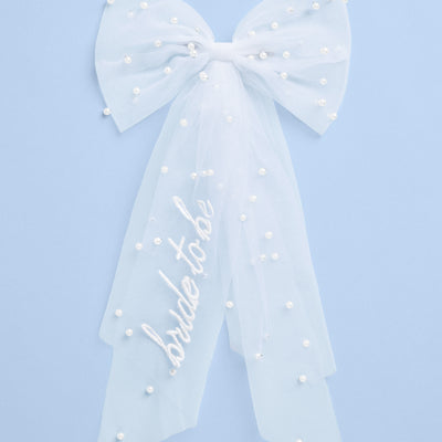 Pearl to Be Bow - white tulle bow w/ pearls