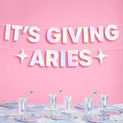 It's Giving Aries Banner - iridescent foil banner