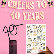 40th Bday Bundle - tats, banner, + straw