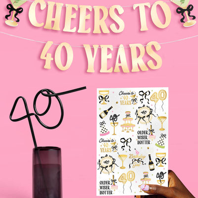 40th Bday Bundle - tats, banner, + straw