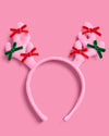 Pink Rein-dear Headband - stuffed velvet headband