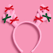Pink Rein-dear Headband - stuffed velvet headband
