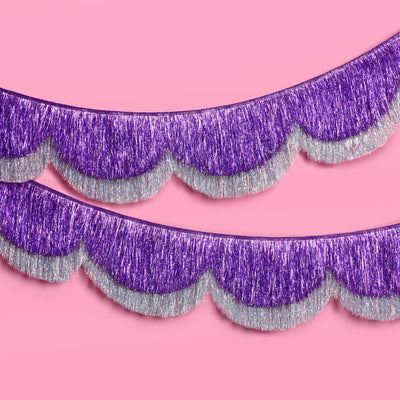 Purple + Silver Scallop Fringe - 6 ft fringe banner