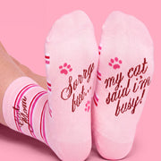 Cat Mom Socks - pink crew socks