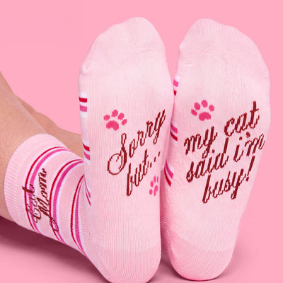 Cat Mom Socks - pink crew socks