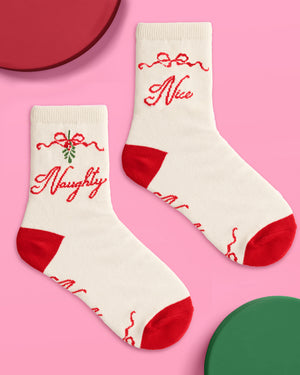 Naughty & Nice Knit Socks - cream crew socks