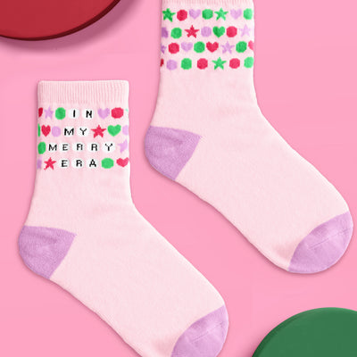 Merry Era Knit Socks - pink tube socks