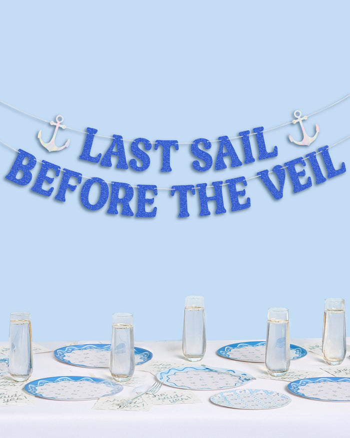 Last Sail Before the Veil Banner - blue glitter + iridescent banner