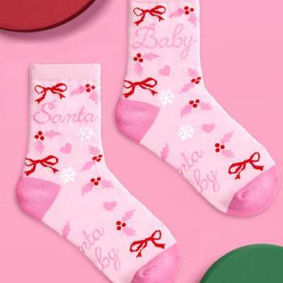 Santa Baby Knit Socks - pink tube socks