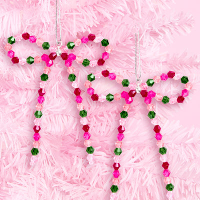 Beaded Bow Ornament Set - 6 beaded bows