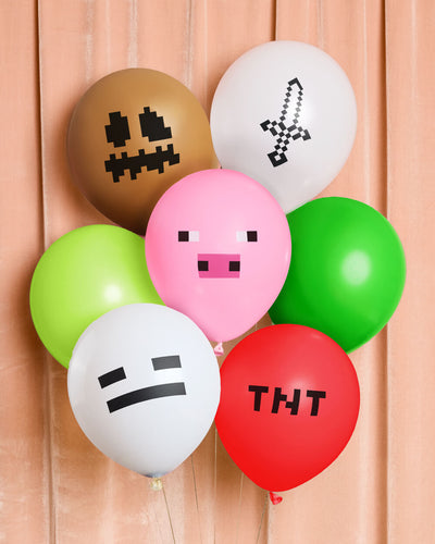 Pixel Mining Game Balloon Pack - 25 latex balloons