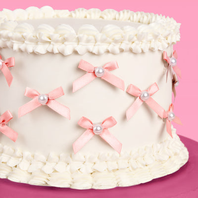 Pink Bow Cake Toppers - 12 pink + pearl cake toppers