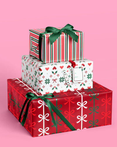 A Merry Mix Wrapping Paper Set - 12 sheets + 16 tags